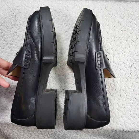 COACH black leather Leah loafers  lug sole and a C logo accent womens size 10 - Picture 3 of 7